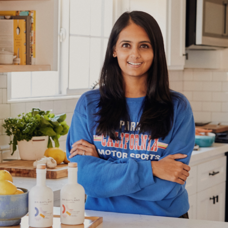 Aishwarya Iyer of Brightland Olive Oil at her kitchen counter